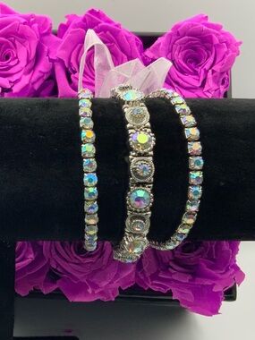 Silver Iridescent Crystal Stretch Stack Tennis Bracelet - Women Jewelry